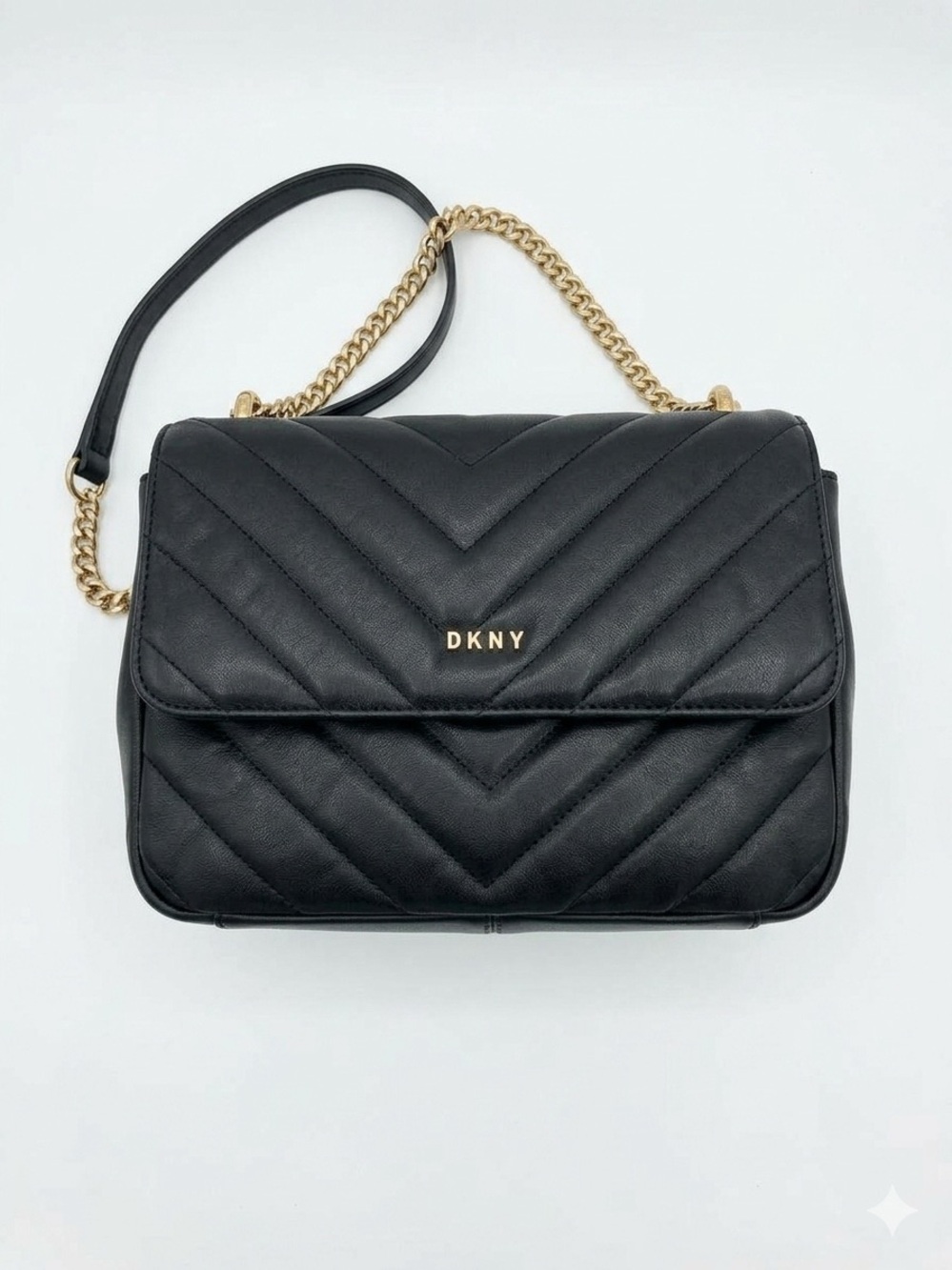 DKNY Black Quilted Shoulder Bag with Gold Chain Strap